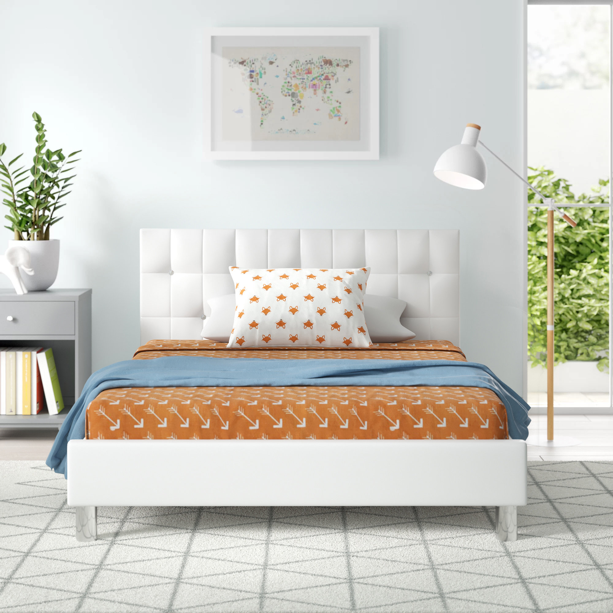 Abril Vegan Leather Platform Bed Gemma Violet Color White Size Queen